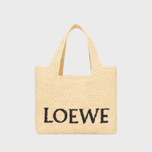 Loewe Raffia Tote – Medium Designer Beach Bag with Leather Anagram for Elegant Summer Days